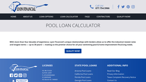 Screenshot of Swimming Pool Loan Calculator | Fast & Simple - Lyon Financial