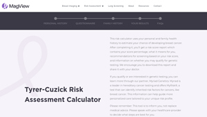 Screenshot of Tyrer-Cuzick Risk Assessment Calculator - MagView