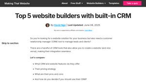 Screenshot of Top 5 website builders with built-in CRM