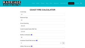 Screenshot of Coast FIRE Calculator - Marriage Kids and Money