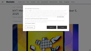 Screenshot of NYT Mini crossword answers, hints for September 5, 2025 - Mashable