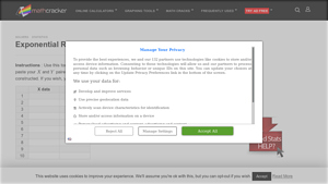 Screenshot of Exponential Regression Calculator - MathCracker.com