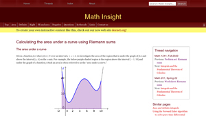 Screenshot of Calculating the area under a curve using Riemann sums - Math Insight