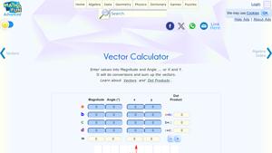 Screenshot of Vector Calculator - Math is Fun