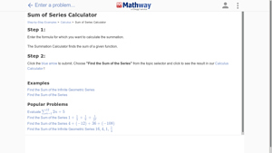 Screenshot of Sum of Series Calculator | Mathway