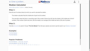 Screenshot of Median Calculator - Mathway