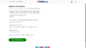 Screenshot of Algebra Examples | Functions | Finding the Composition of Functions