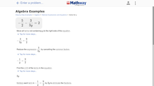 Screenshot of Algebra Examples | Rational Expressions and Equations - Mathway