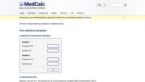 Screenshot of Comparison of proportions calculator - MedCalc statistical software