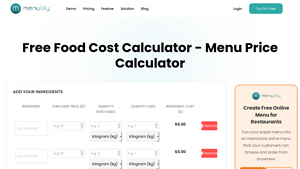 Screenshot of Free Restaurant Food Cost / Menu Price Calculator - Menubly