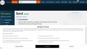 Screenshot of HOST Synonyms: 61 Similar Words | Merriam-Webster Thesaurus