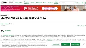 Screenshot of MGMA RVU Calculator Tool Overview