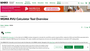 Screenshot of MGMA RVU Calculator Tool Overview