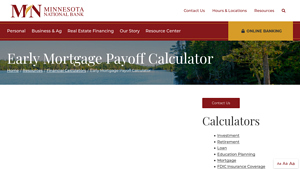 Screenshot of Early Mortgage Payoff Calculator | Minnesota National Bank