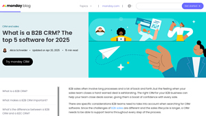 Screenshot of What is a B2B CRM? The top 5 software for 2025 - Monday.com