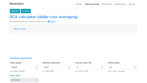 Screenshot of DCA calculator (dollar-cost averaging) - MoneySart
