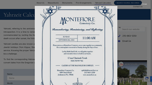 Screenshot of Yahrzeit Calculator - Montefiore Cemetery Company