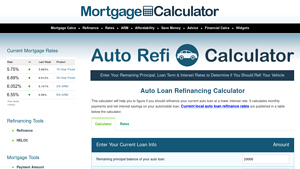 Screenshot of Car Loan Refinance Calculator: Vehicle Refinancing Calculator