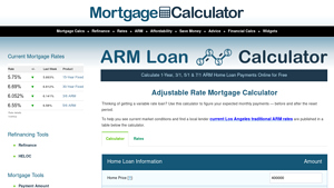 Screenshot of Traditional & Hybrid ARM Calculator: Adjustable Rate Home Loan ...