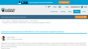 Screenshot of Looking for recommendations for CRM software. Yardi is our ...