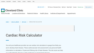 Screenshot of Cardiac Risk Calculator and Assessment - Cleveland Clinic