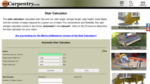 Screenshot of Stair Calculator - Calculate stair rise and run - myCarpentry
