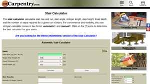 Screenshot of Stair Calculator - Calculate stair rise and run - myCarpentry