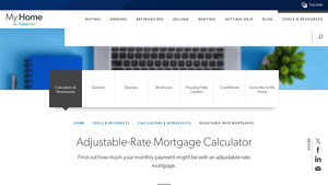 Screenshot of Adjustable-Rate Mortgage Calculator - Freddie Mac