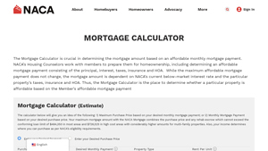 Screenshot of Mortgage Calculator - NACA