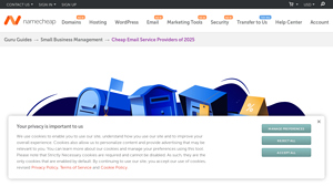 Screenshot of 8 Cheap Email Hosting Providers of 2025 - Namecheap
