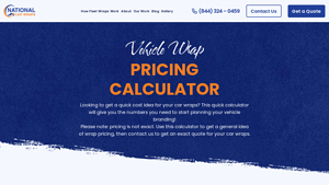 Screenshot of Vehicle Wrap Pricing Calculator - National Car Wraps