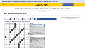 Screenshot of New York Times Crossword Puzzle - National Post
