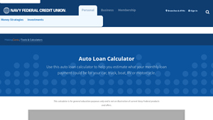 Screenshot of Auto Loan Calculator | Navy Federal Credit Union