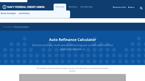 Screenshot of Auto Refinance Calculator | Navy Federal Credit Union