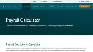 Screenshot of Payroll Calculator | National Bank of Arizona