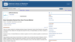 Screenshot of Dose Calculation Desired Over Have Formula Method - NCBI