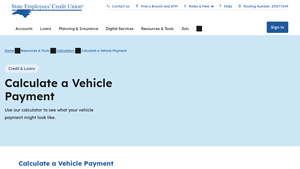 Screenshot of Calculate a Vehicle Payment | State Employees' Credit Union