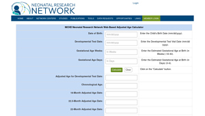 Screenshot of Adjusted Age Calculator - NICHD Neonatal Research Network
