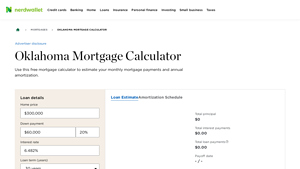 Screenshot of Oklahoma Mortgage Calculator - NerdWallet