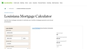 Screenshot of Louisiana Mortgage Calculator - NerdWallet