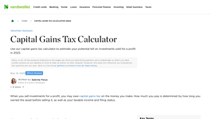 Screenshot of Capital Gains Tax Calculator (2025) - NerdWallet