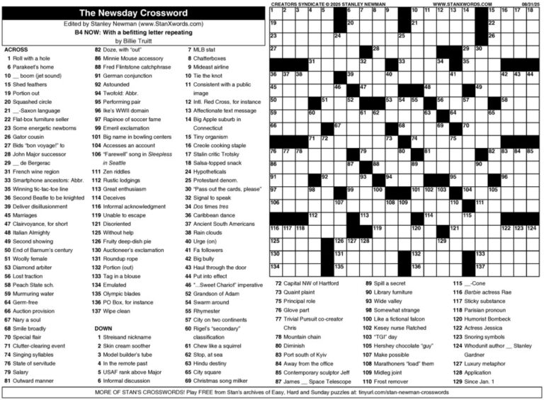 Featured image for newsday crossword puzzle - Newsday Crossword Sunday for Aug 31 ...