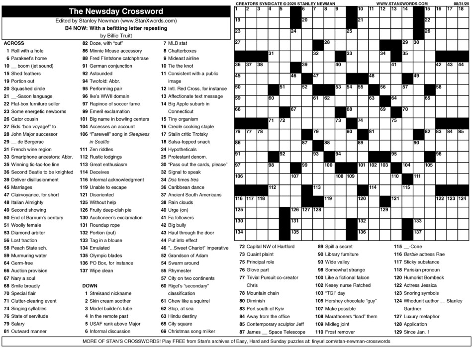 Featured image for newsday crossword puzzle - Newsday Crossword Sunday for Aug 31 ...