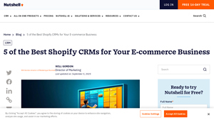 Screenshot of Best Shopify CRM Integrations for eCommerce | Nutshell