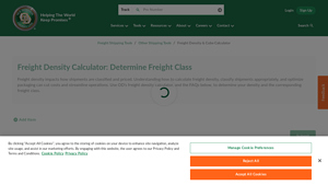 Screenshot of Freight Density Calculator | Determining Freight Class - ODFL