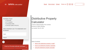 Screenshot of Distributive Property Calculator