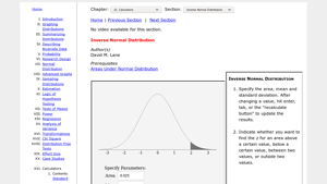 Screenshot of Inverse Normal Distribution - Online Statistics Book