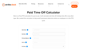 Screenshot of Paid Time Off Calculator - OnTheClock