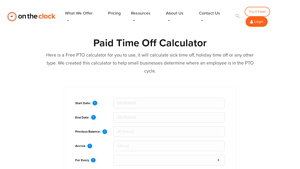 Screenshot of Paid Time Off Calculator - OnTheClock