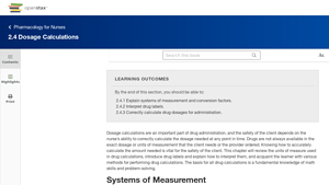Screenshot of 2.4 Dosage Calculations - Pharmacology for Nurses | OpenStax